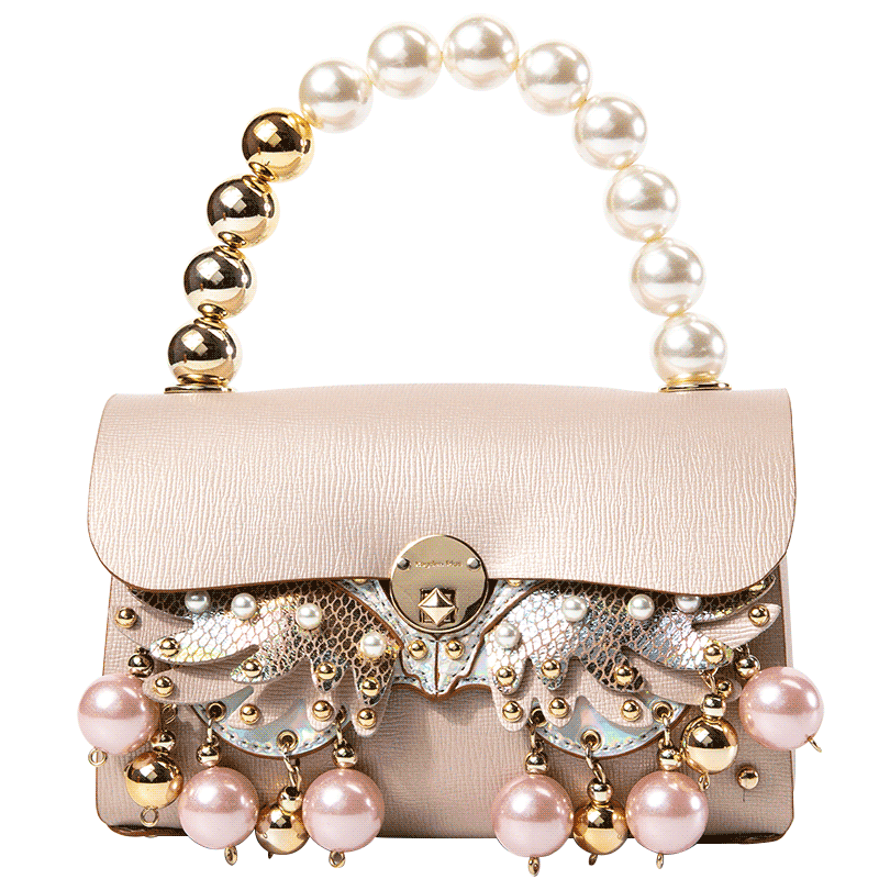 原创小众设计感珍珠粉色手提斜挎