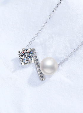 s925纯银项链莫桑石项链天然淡水珍珠高级感百搭平衡木吊坠女
