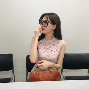 明星林志玲同款粉色蕾丝无袖连衣裙春夏修身显瘦A字粉红色裙子女