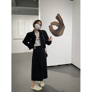 网红新款黑色牛仔外套+半身裙套装女2026年春季新款韩版宽松时尚