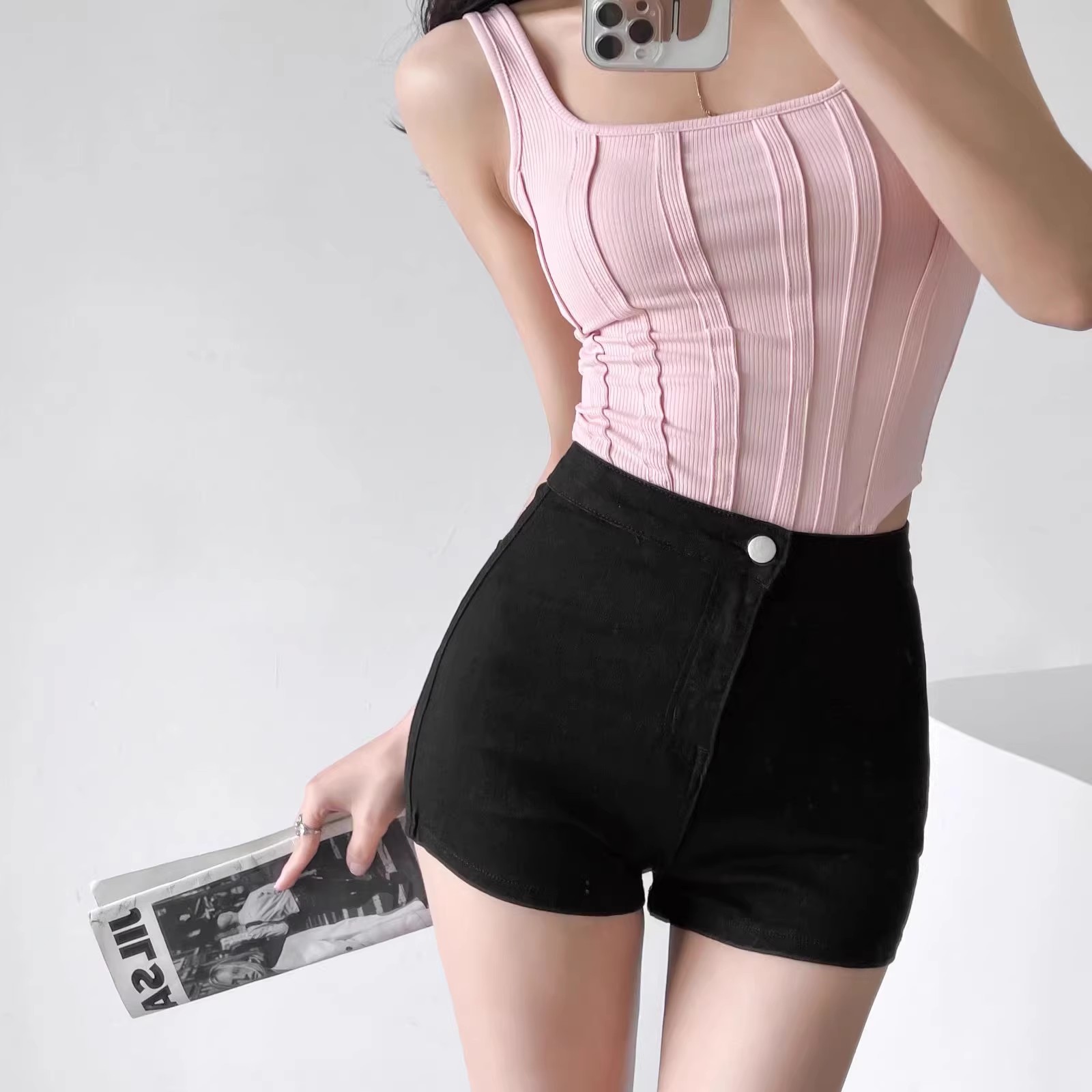 网红新款欧美高腰牛仔热裤女夏季紧身大弹力包臀超短裤潮性感辣妹