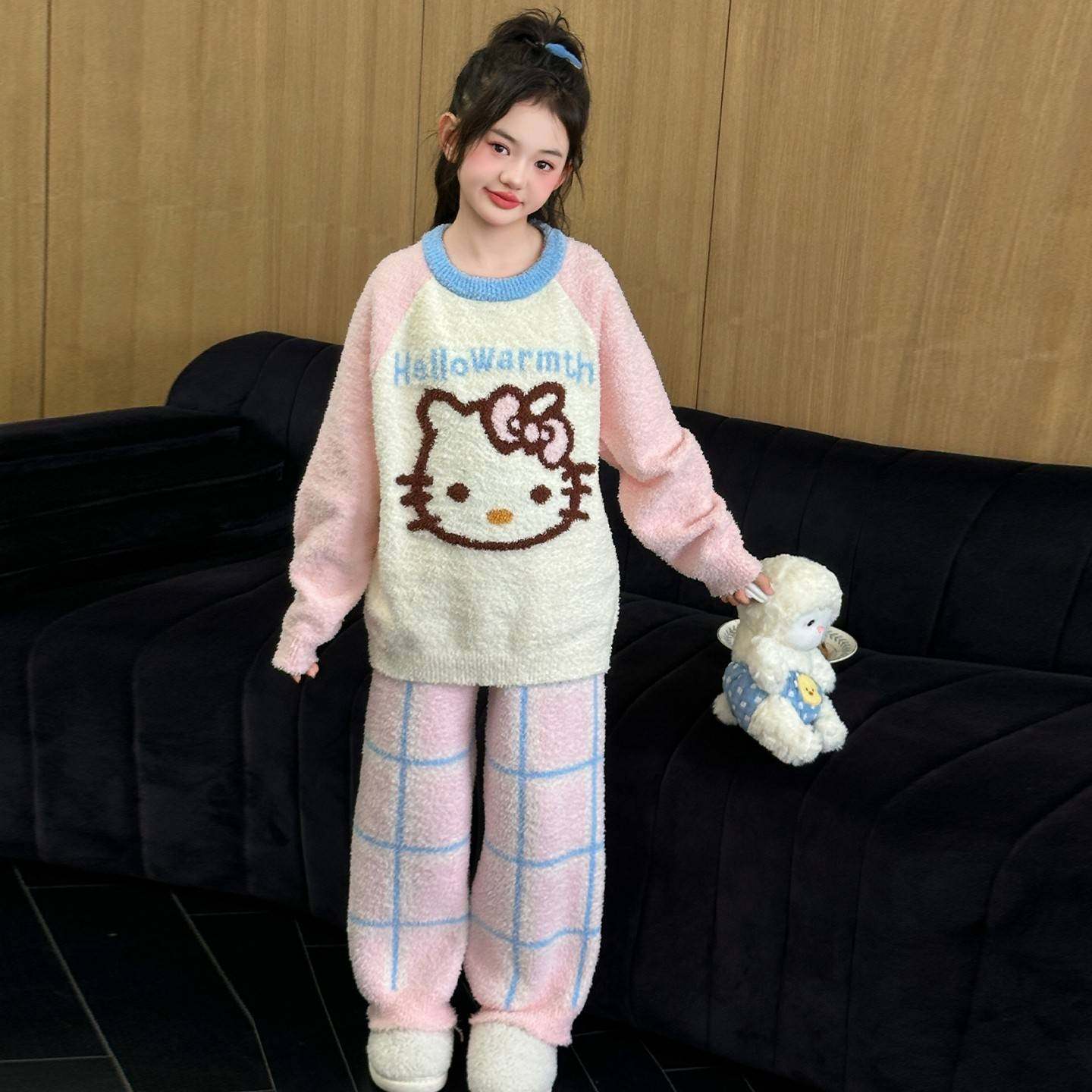 女童睡衣冬季新款儿童半边绒家居服套装女大童加绒加厚保暖两件套,童装/婴儿装/亲子装,家居服套装,淘宝优惠券,粉丝福利购,淘宝优惠卷