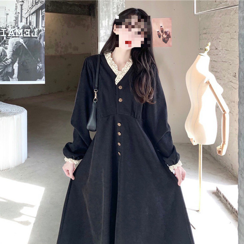 气质V领中长裙大码女装