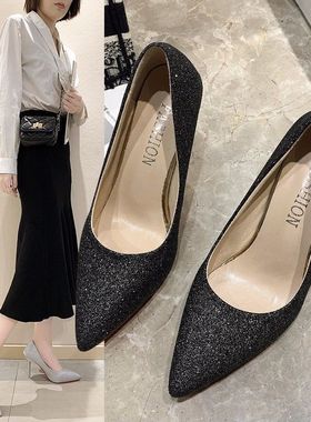 35-45码大码伪娘高跟鞋细跟闪光性感显瘦男反串女装大佬cos单鞋