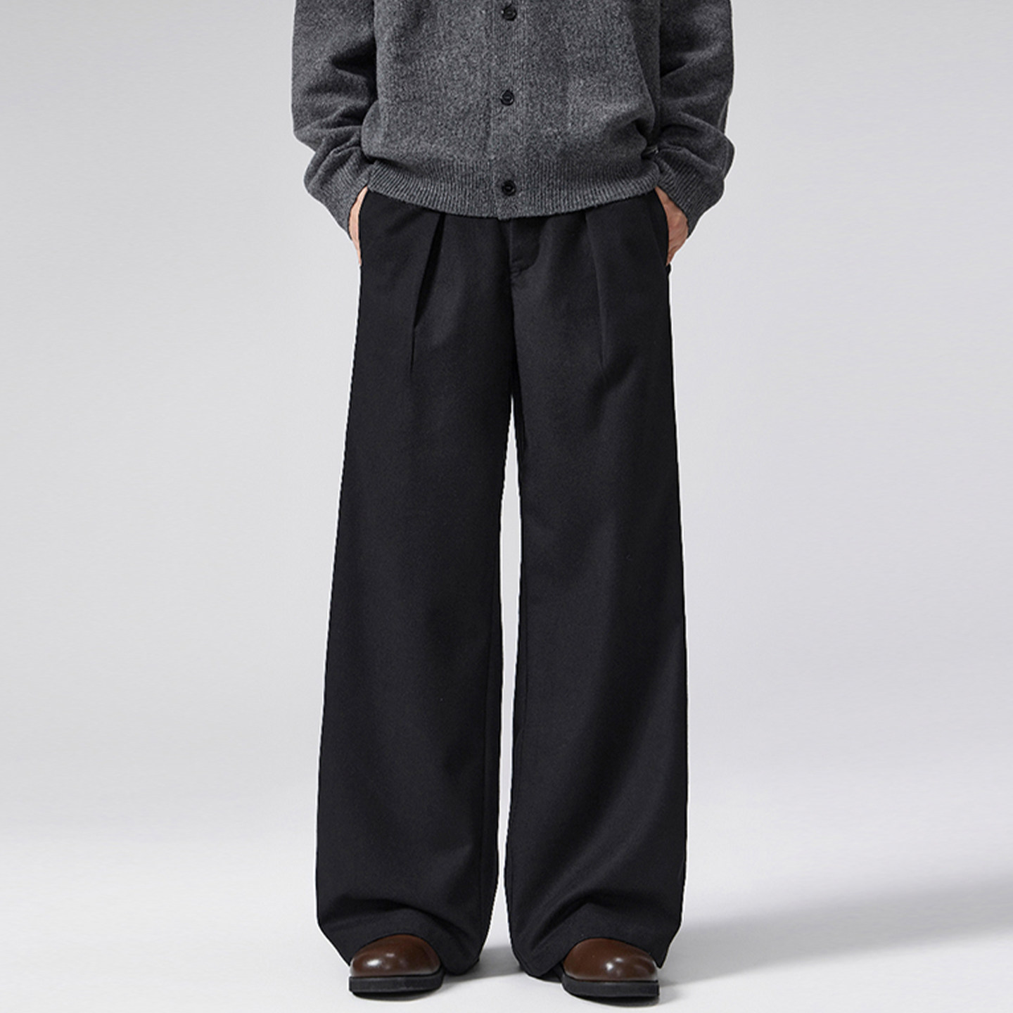 Lesstter春秋季2026新款男生老钱风宽松阔腿毛呢西裤男士休闲长裤