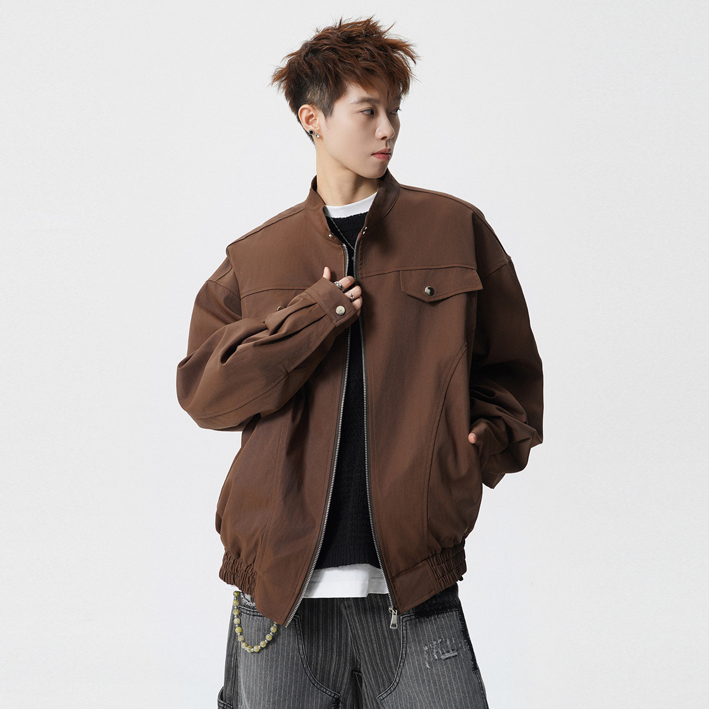 Lesstter春秋季新款男生美式宽松休闲飞行夹克男士复立领外套上衣,男装,夹克,淘宝优惠券,粉丝福利购,淘宝优惠卷