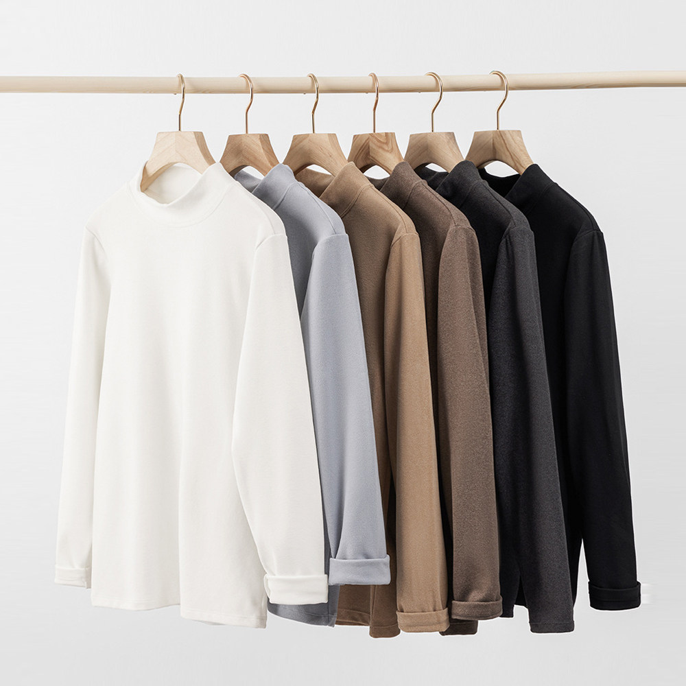 Lesstter春秋季2025新款男生简约宽松立领长袖t恤男士潮流打底衫