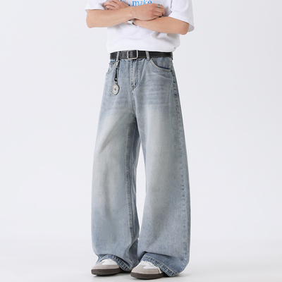 Lesstter美式复古宽松阔腿牛仔裤
