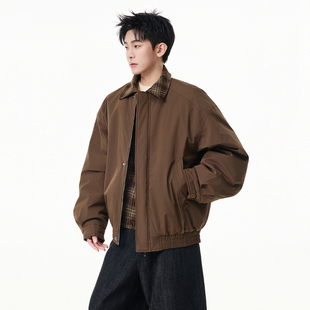 Lesstter秋冬季新款男生美式假两件宽松夹克棉服外套男士夹棉上衣