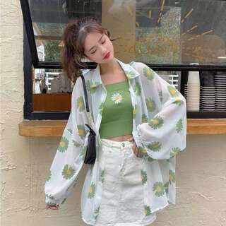防晒衣女夏季小雏菊中长款仙女衬衫薄款超仙外套气质宽松洋气上衣