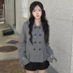 卡其色双排扣风衣韩系收腰显瘦气质少女感外套小个子春秋薄款上衣