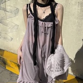 三色夏季 韩国ins波点Y2K风圆点木耳花边吊带雪纺裙日系可爱 新款