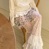 韩国少女风ins木耳花边提花蕾丝喇叭裤 日系纯色有里衬防走光 长裤