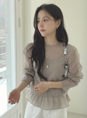 韩国 佩林·雪纺上衣上衣，胸衣套件分离长袖上衣两件套