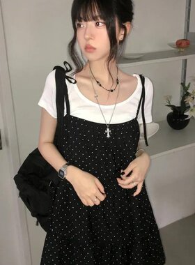 韩国chic 春日 吊带 波点 连衣裙