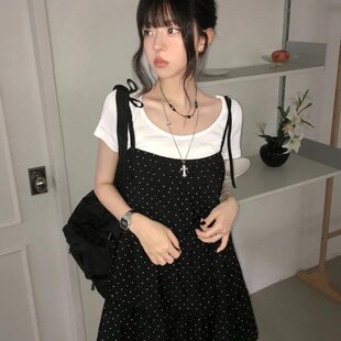 韩国chic 春日 吊带 波点 连衣裙
