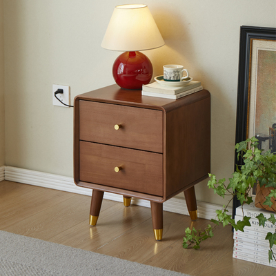 北欧实木床头柜胡桃木色家用卧室