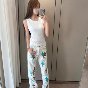 高品质直筒长裤 男女百搭网红同款 高街克罗十字架大合集牛仔裤 美式