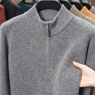 中年人秋冬季男款加厚含羊毛针织衫毛衣半高领时尚休闲百搭打底衫