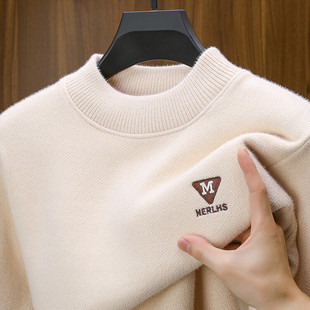 一体绒加绒毛衣男款冬季圆领加厚保暖针织衫内搭套头休闲打底衫男