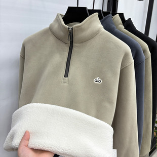 中年爸爸装卫衣男士一体绒加绒加厚冬季拉链半高领双面绒抓绒外套