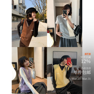 100羊毛高品质马甲 不对称麦穗针织背心 du家原创 春日也要色彩