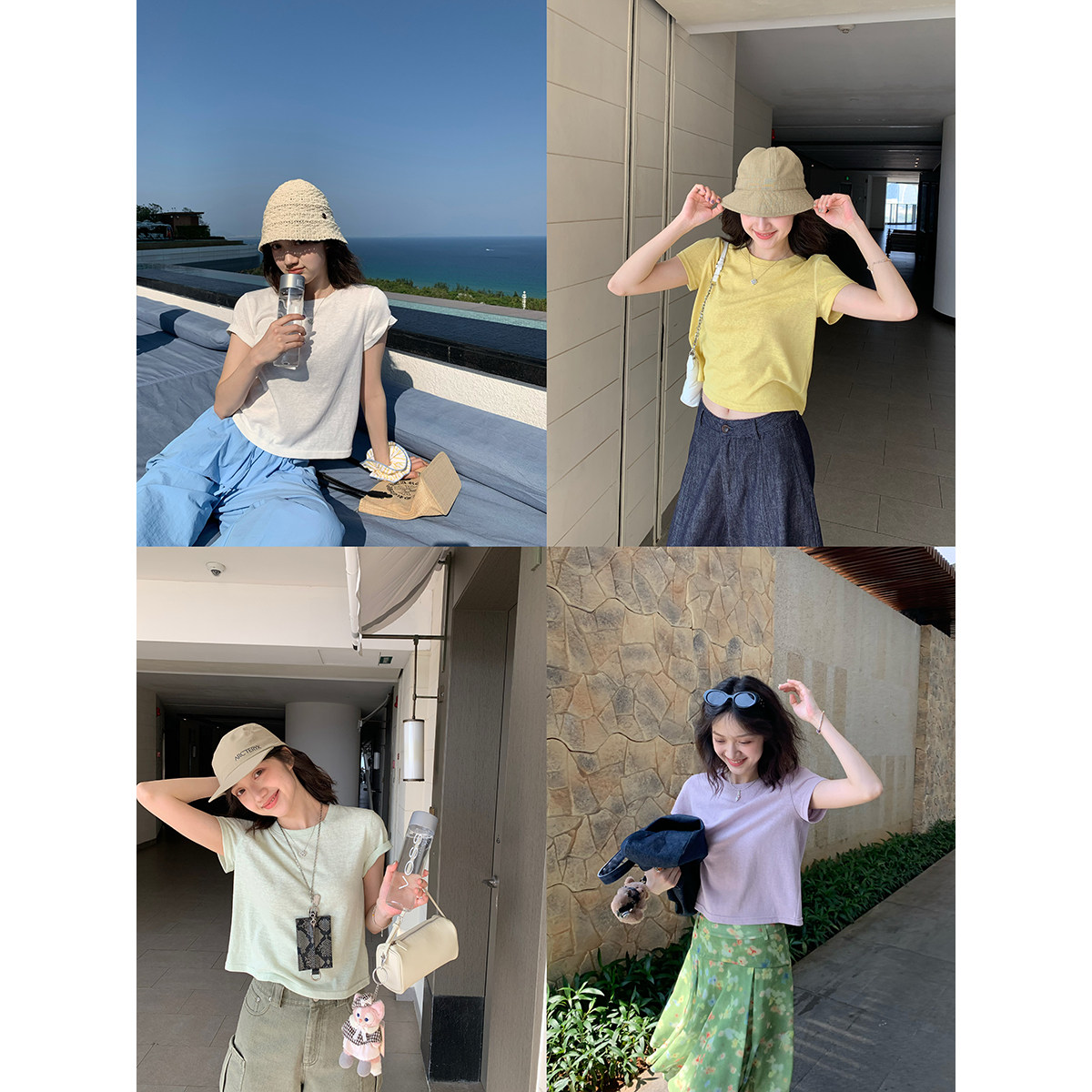 我的夏天本命TEE！薄而不透亚麻肌理T恤 绷缝设计宽松小短款上衣