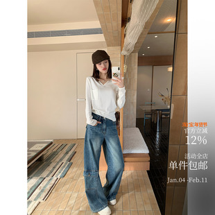都市雅痞~巨爱这条工装牛!解构主义阔腿裤分割弧线大口袋牛仔裤