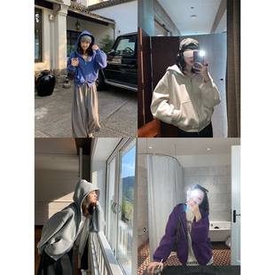 “Cozy mood”轻盈蓬松一体绒卫衣外套 自在休闲连帽拉链宽松短款