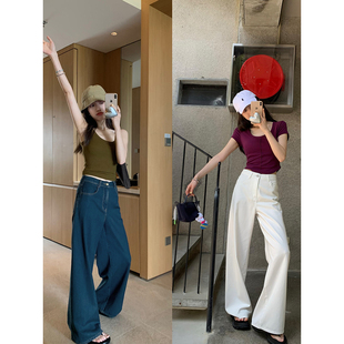 牛仔美妙双色~清爽白牛/港风黛蓝 梨形挚爱垂感直筒牛仔裤
