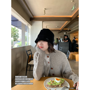 外套 高品质羊毛混纺木质扣开衫 重磅混色浮雕 Vintage马术毛衣