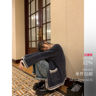 斯凯岛貂貂 本期必buy!!厚实小香外套 双排密金扣设计v领毛衣针织