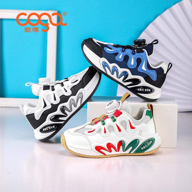 新款 酷嘎年春季旋转纽扣网面儿童运动青少年学生运动鞋男童鞋