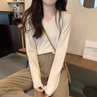 V领套头内搭打底针织衫 春秋冬季 长袖 2025新款 女宽松毛衣上衣 韩版
