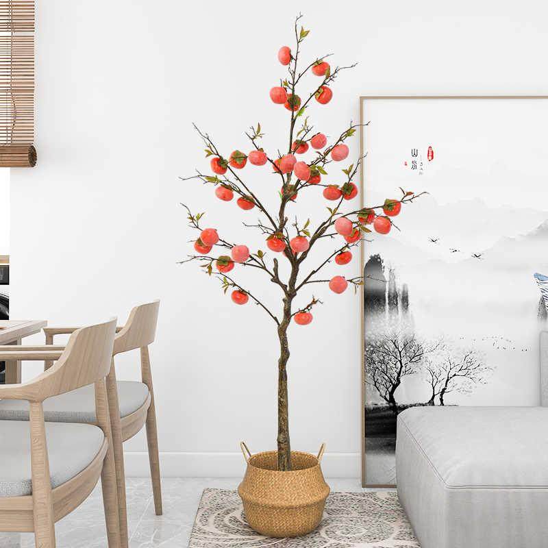 柿子树仿真树室内客厅假绿植橱窗落地摆件红果子新年装饰石榴盆栽