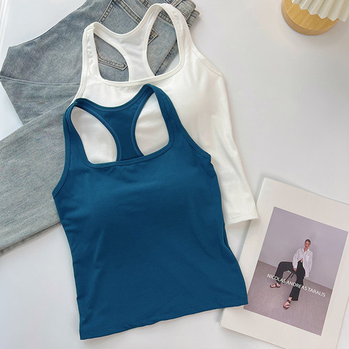 美式U领宽肩带吊带女夏外穿