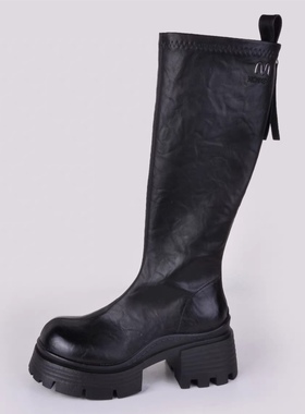 轩美诗//2025年新款女鞋厚底休闲百搭长靴后拉链装饰高跟靴60392