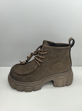 轩美诗//2025年新款女鞋厚底休闲百搭短靴后拉链装饰高跟靴50503