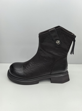 轩美诗//2025年新款女鞋厚底休闲百搭短靴后拉链马丁靴30385