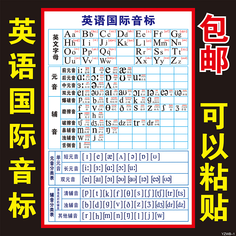 英语国际音标分类表挂图海报汉语拼音笔画英文字母元音辅音发音墙-封面
