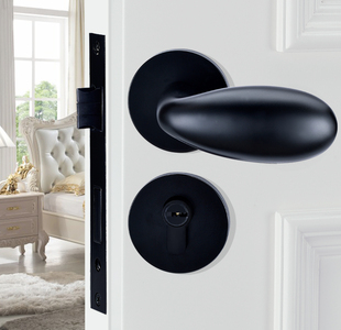 来恒鸭蛋门锁室内卧室分房门锁黑色实木拉手家用磁力静音门锁