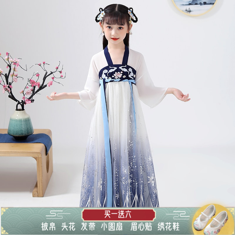 汉服女童襦裙超仙夏装抖音儿童古装中国风樱花公主飘逸宝贝连衣裙