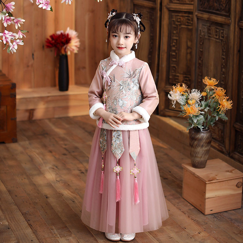 汉服女童冬装儿童唐装中国风古装超仙长袖加厚保暖拜年服冬装秋冬