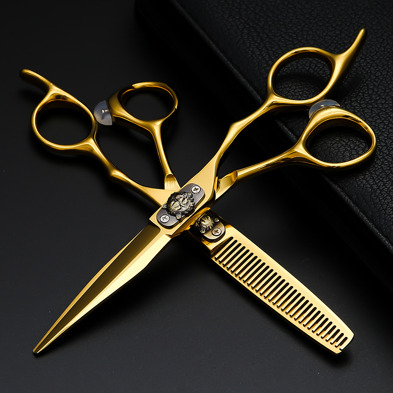 凌刃王者金色美发剪刀发型师专业理发剪刀套装平剪打薄无痕牙剪