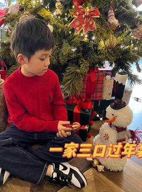 亲子装大红色一家三口毛衣男女童宝宝中大童秋冬针织衫父母子春节