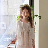 夏天超薄外套防晒衣女童中大童亲子白色空调小开衫 蕾丝花边七分袖