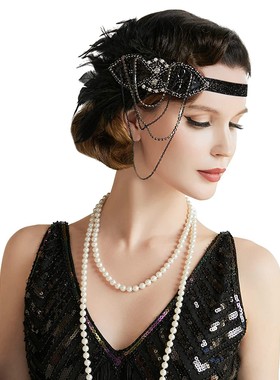 1920S复古羽毛发带盖茨比同款宴会头饰单身舞会派对发饰造型配饰