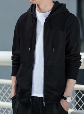 灰色开衫卫衣夹克男士春秋季2025新款潮牌运动青少年基础连帽外套