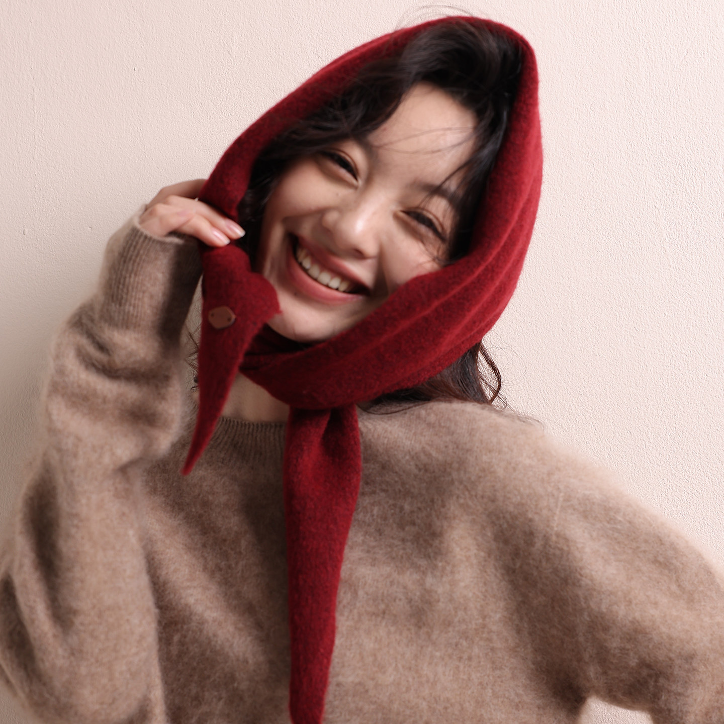 韩国小众设计师款包头三角巾针织小围巾女冬季舒适亲肤护颈围脖