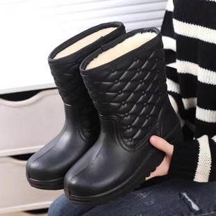 泡沫加绒雨靴男女长筒冬季加厚保暖棉水鞋防滑雨靴厨房市场防水鞋